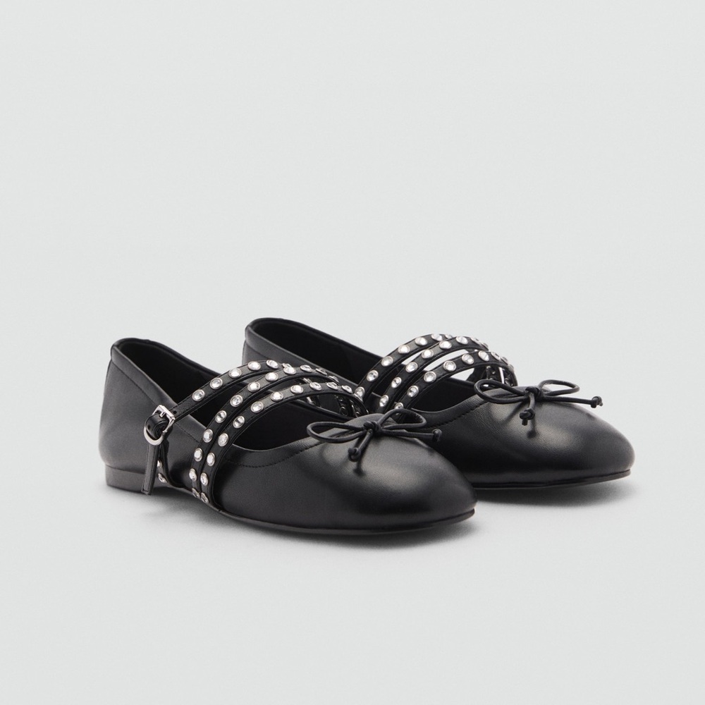 Mango Black Studded Mary Jane Flats